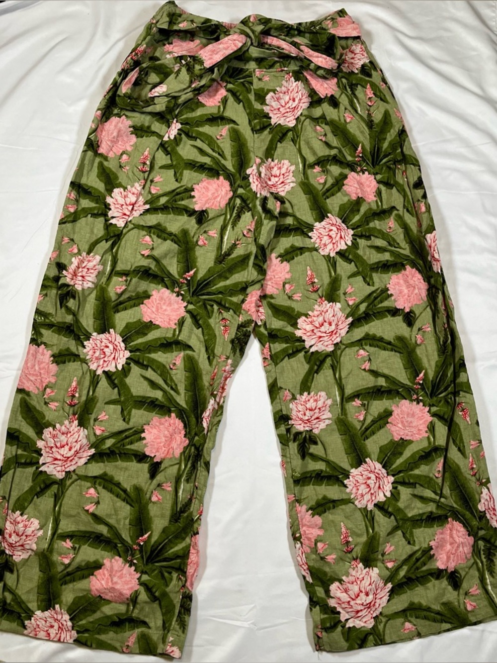 Aquabendita Target Pants Women M Linen Floral Wide Leg Pleated Tie Front Boho
